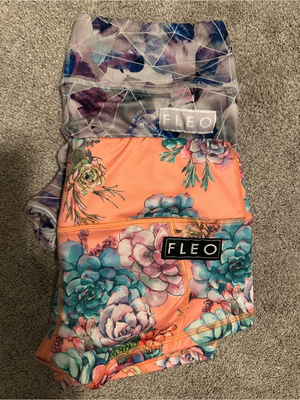 Fleo Coral Floral & Lavender Geometric Workout Shorts Set